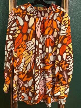 JODIFL Brown Orange Abstract Print Blouse